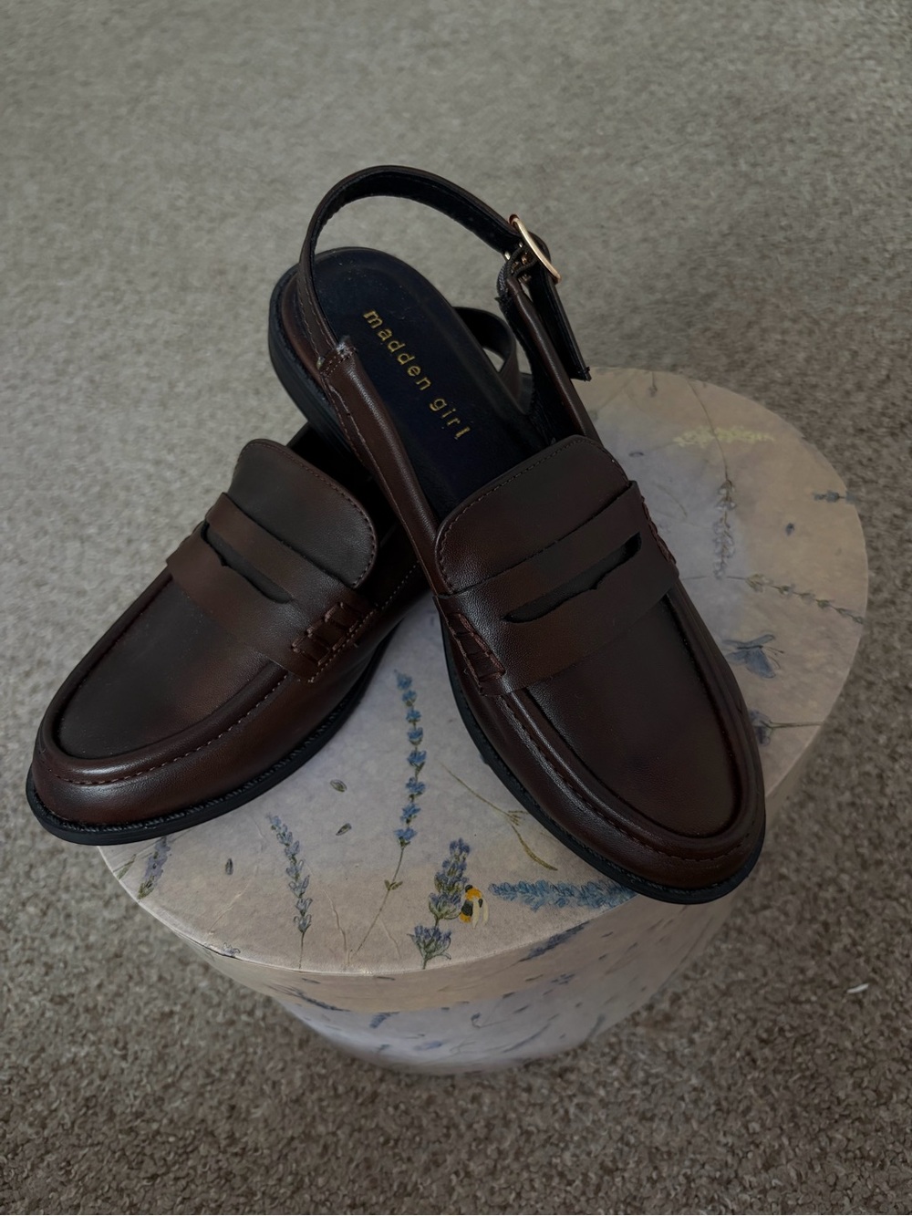 Madden Girl Dark Brown Leather Slingback Penny Loafers